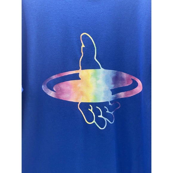 Disc Golf Shirt DISC In Hand Throwing Rainbow Vinyl Custom Logo L T-Shirt BLUE - Picture 2 of 7